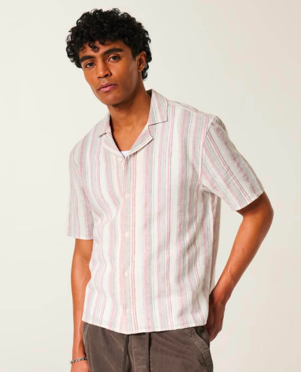 Men’s Relaxed Linen Blend Striped Short Sleeve Shirt