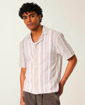 Men’s Relaxed Linen Blend Striped Short Sleeve Shirt