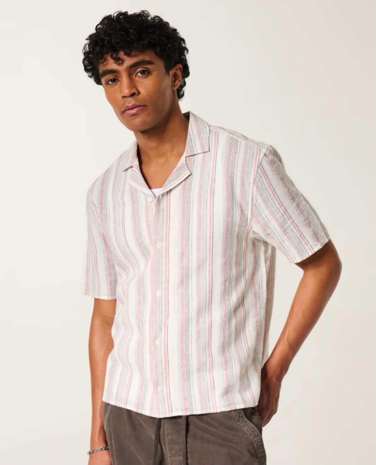 Men’s Relaxed Linen Blend Striped Short Sleeve Shirt