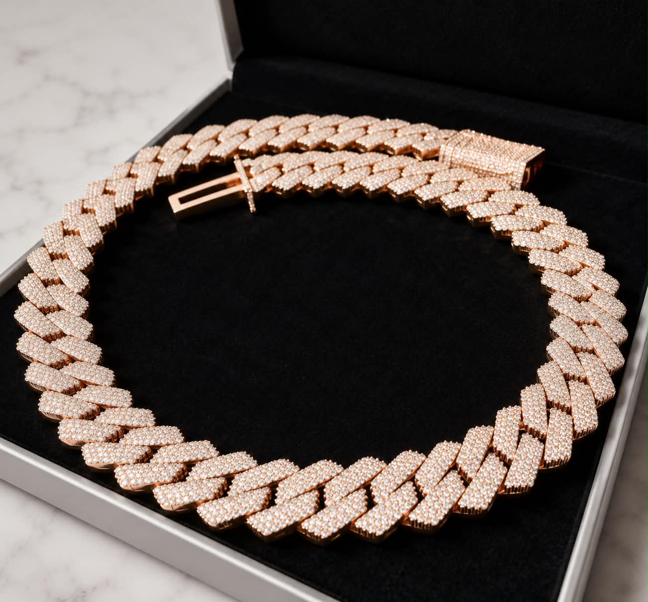 Luxury Iced-Out Miami Cuban Link Chain Necklace – 15mm Gold Finish