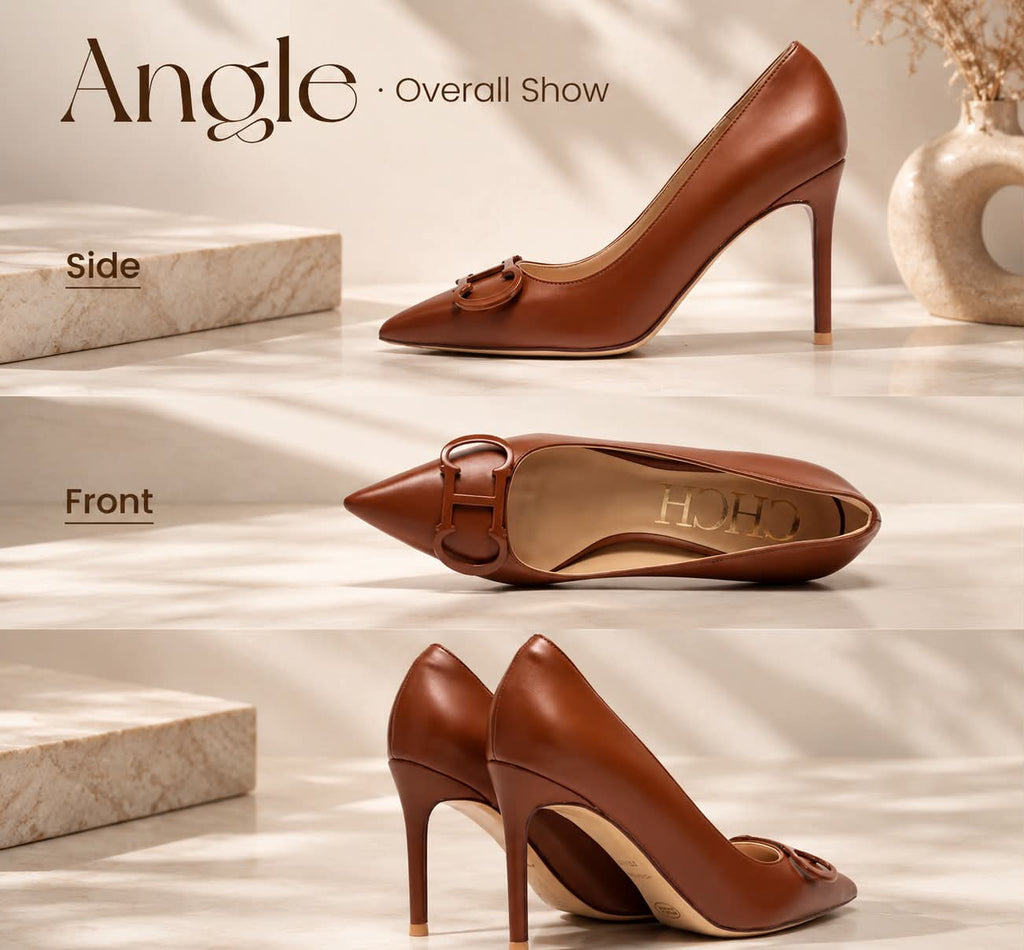 The Carnival Heel — Pointed-Toe Stiletto with Metallic Buckle