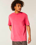 Camiseta de algodón de corte cuadrado gruesa y lavada con cuello redondo