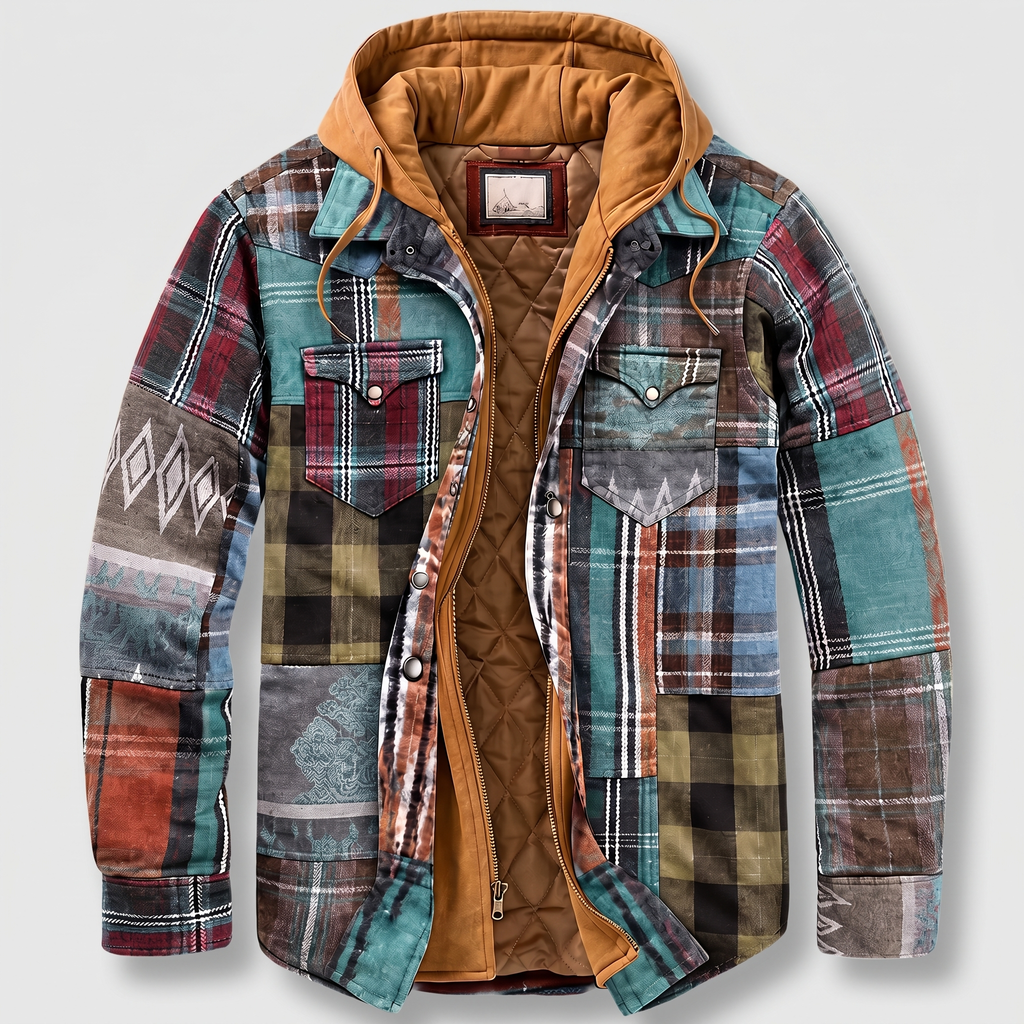 CORDED CHECK HOODED JACKET