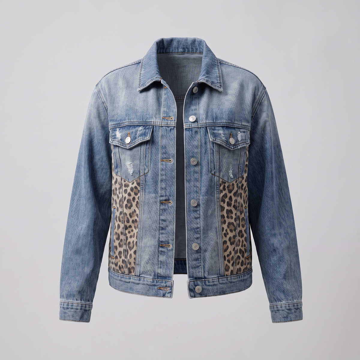 LEOPARD PANEL DENIM JACKET