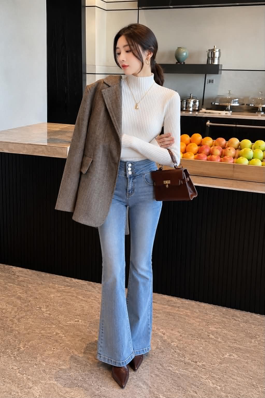 Women’s Ribbed Turtleneck Sweater – Long Sleeve Slim Fit Knit Top