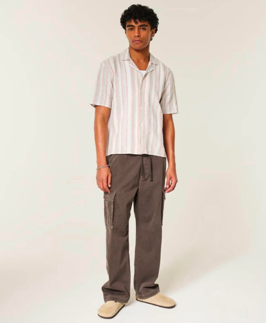 Men’s Relaxed Linen Blend Striped Short Sleeve Shirt