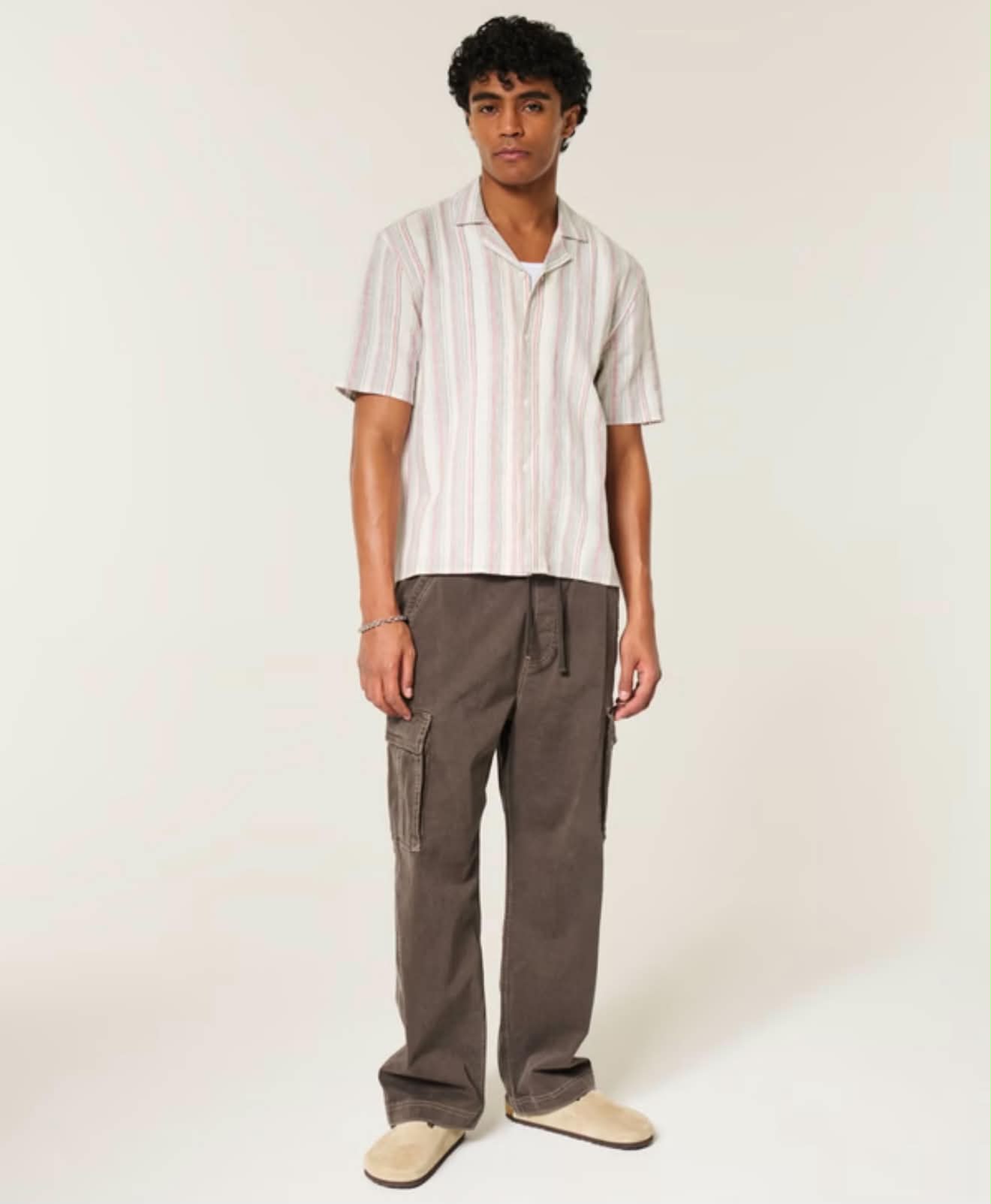Men’s Relaxed Linen Blend Striped Short Sleeve Shirt