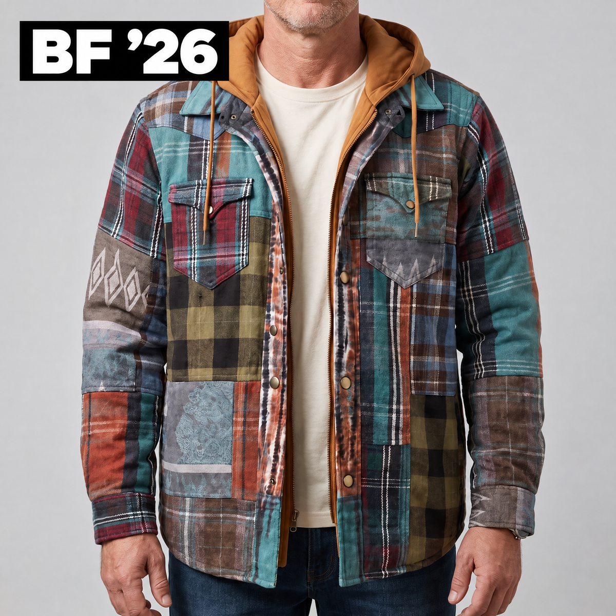 CORDED CHECK HOODED JACKET