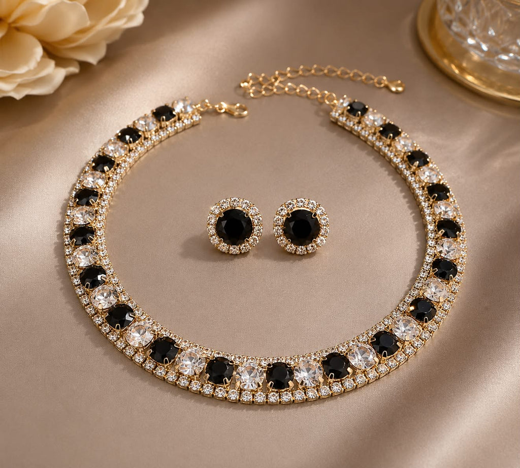 Black Crystal Luxury Jewelry Set – Necklace & Earrings