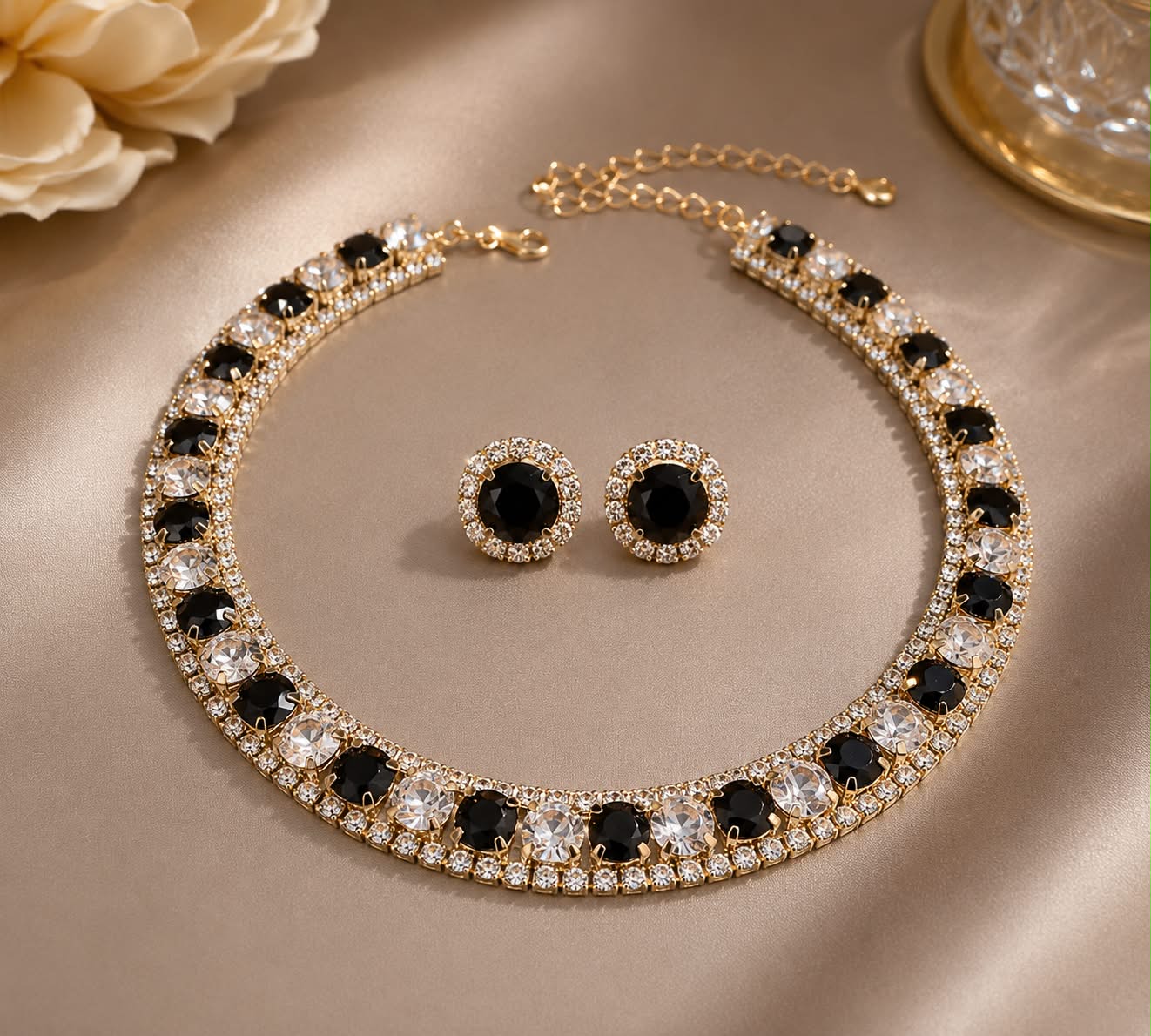 Black Crystal Luxury Jewelry Set – Necklace & Earrings