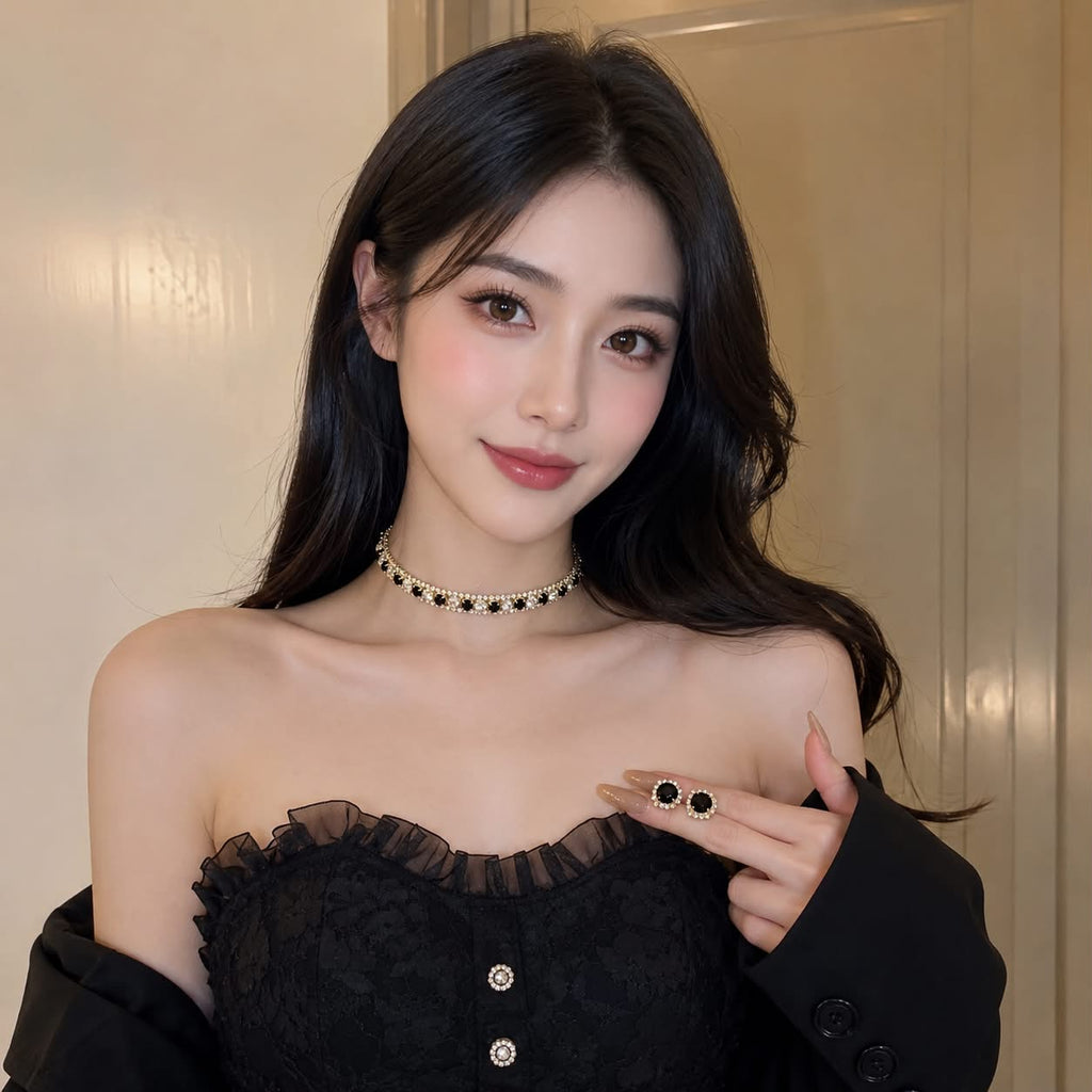 Black Crystal Luxury Jewelry Set – Necklace & Earrings