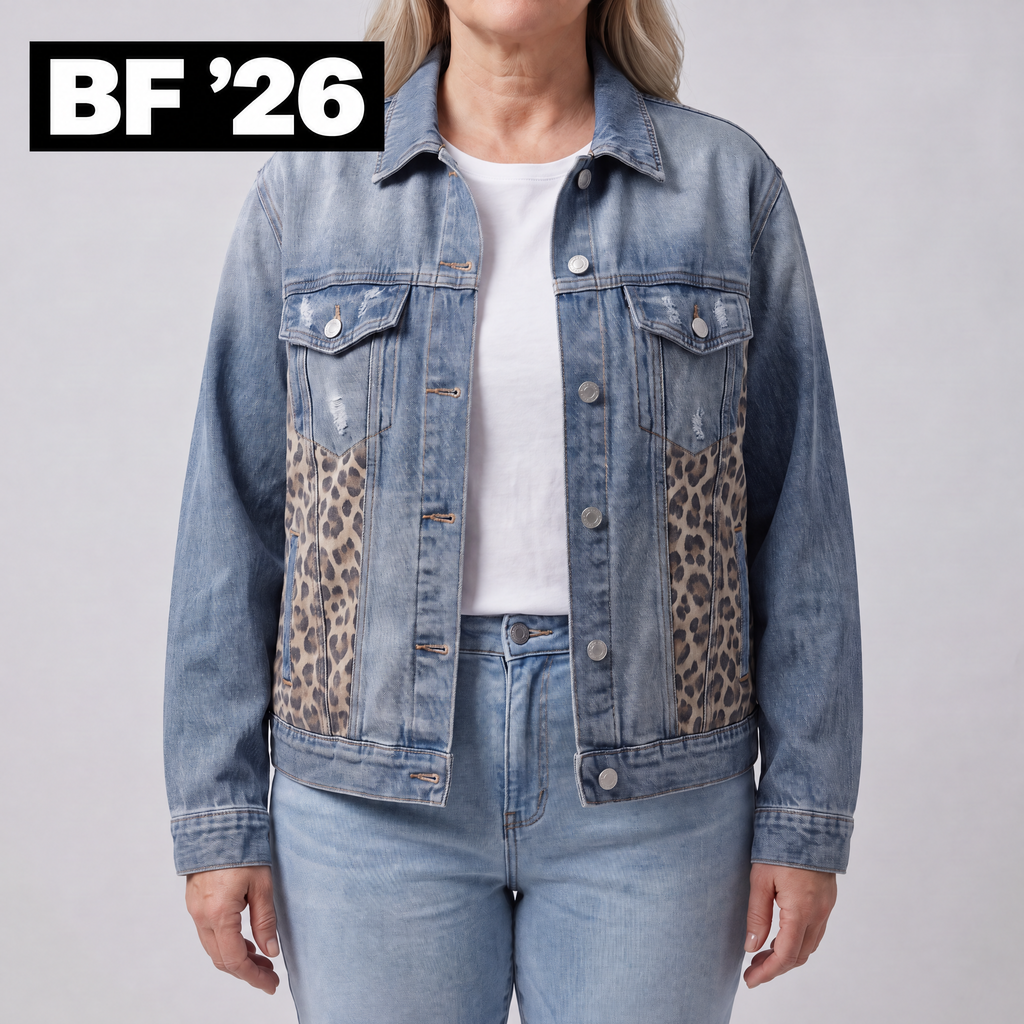 LEOPARD PANEL DENIM JACKET