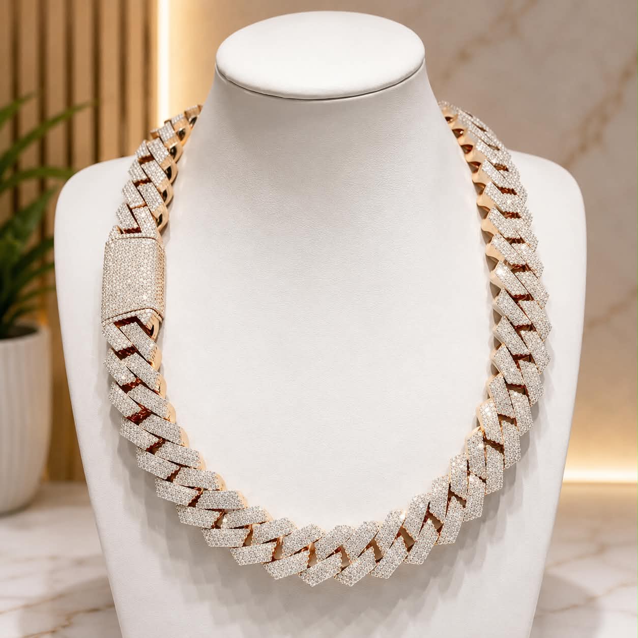 Luxury Iced-Out Miami Cuban Link Chain Necklace – 15mm Gold Finish
