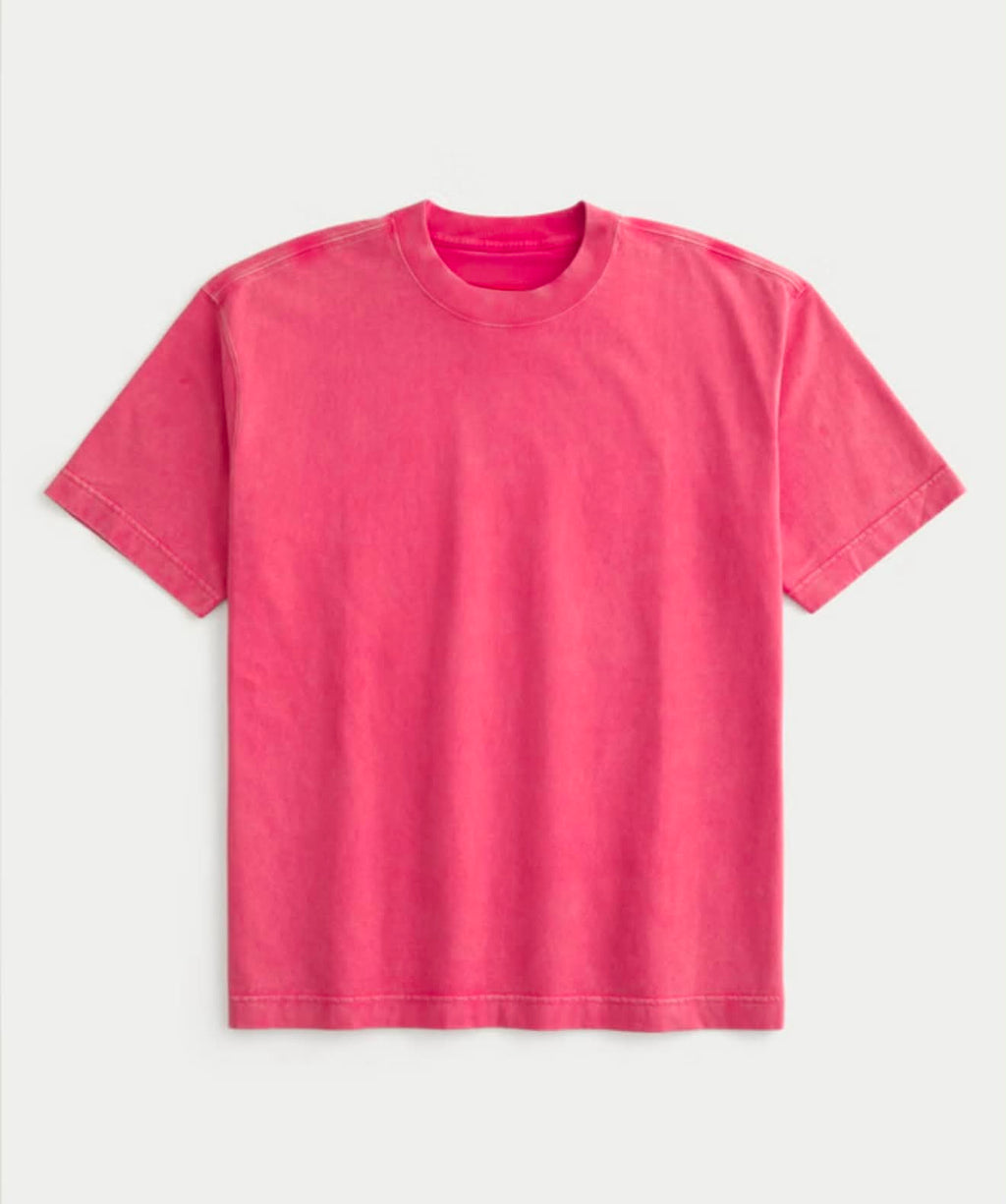 Camiseta de algodón de corte cuadrado gruesa y lavada con cuello redondo