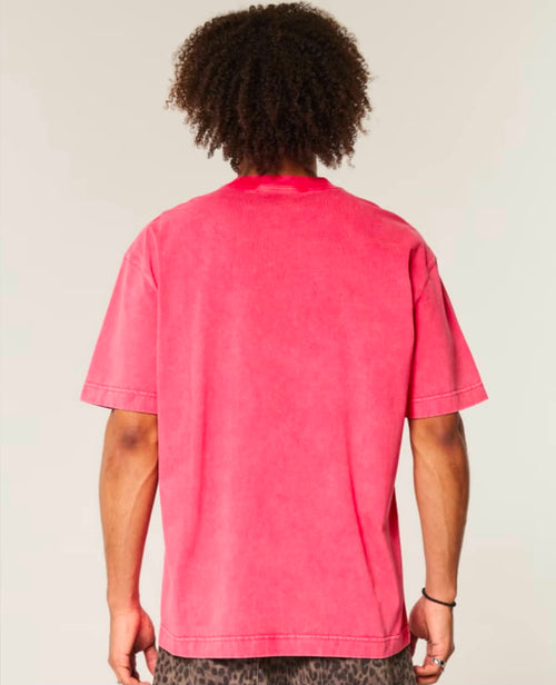Camiseta de algodón de corte cuadrado gruesa y lavada con cuello redondo