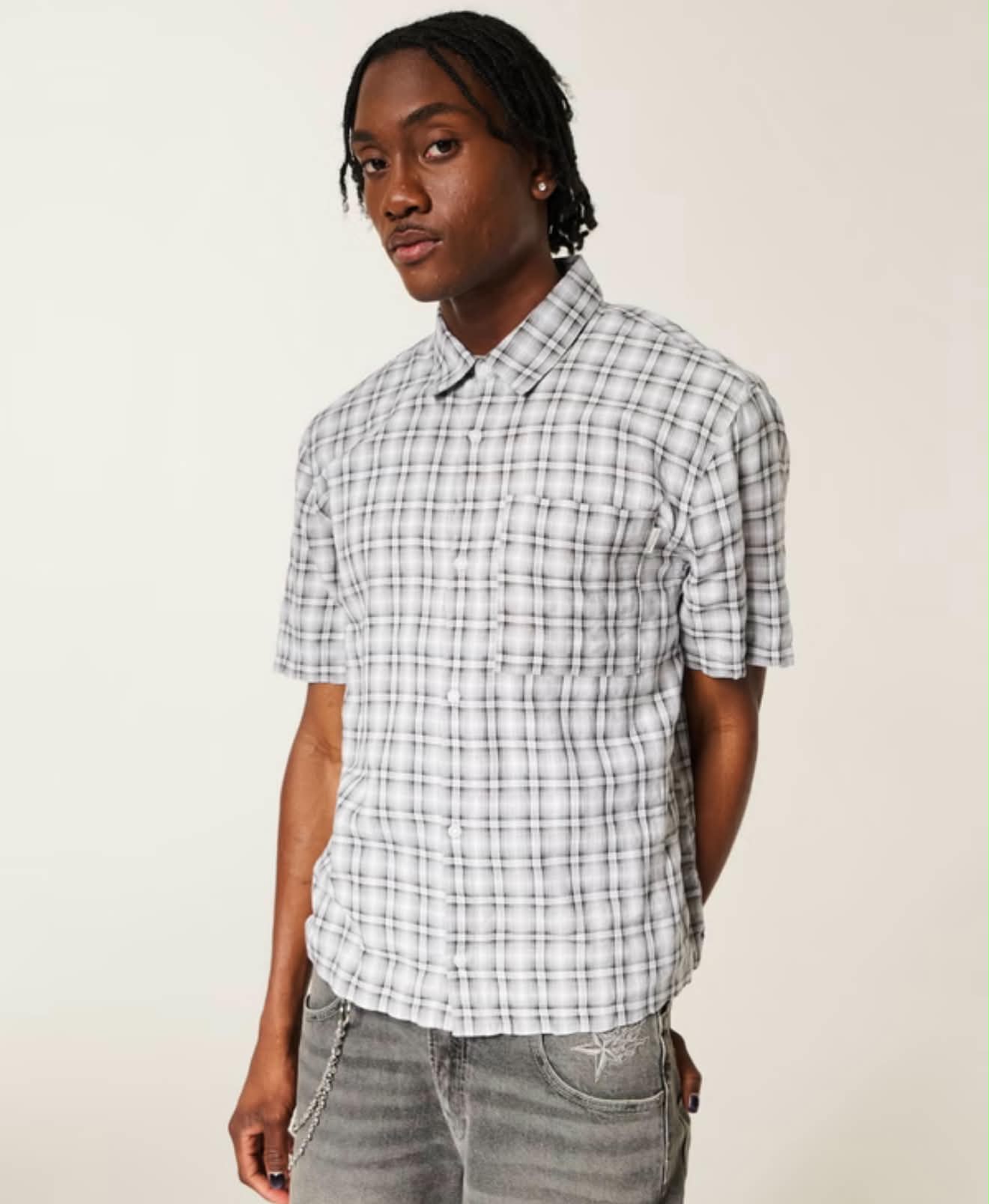 Men’s Short Sleeve Plaid Seersucker Shirt