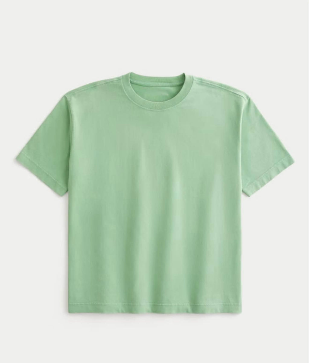 Camiseta de algodón gruesa de corte cuadrado y cuello redondo