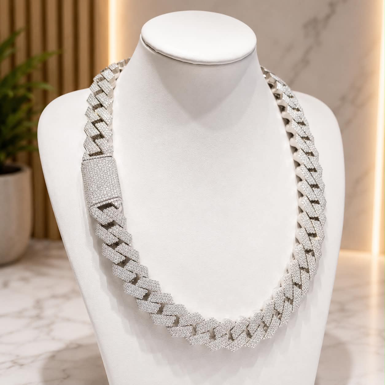 Luxury Iced-Out Miami Cuban Link Chain Necklace – 15mm Gold Finish