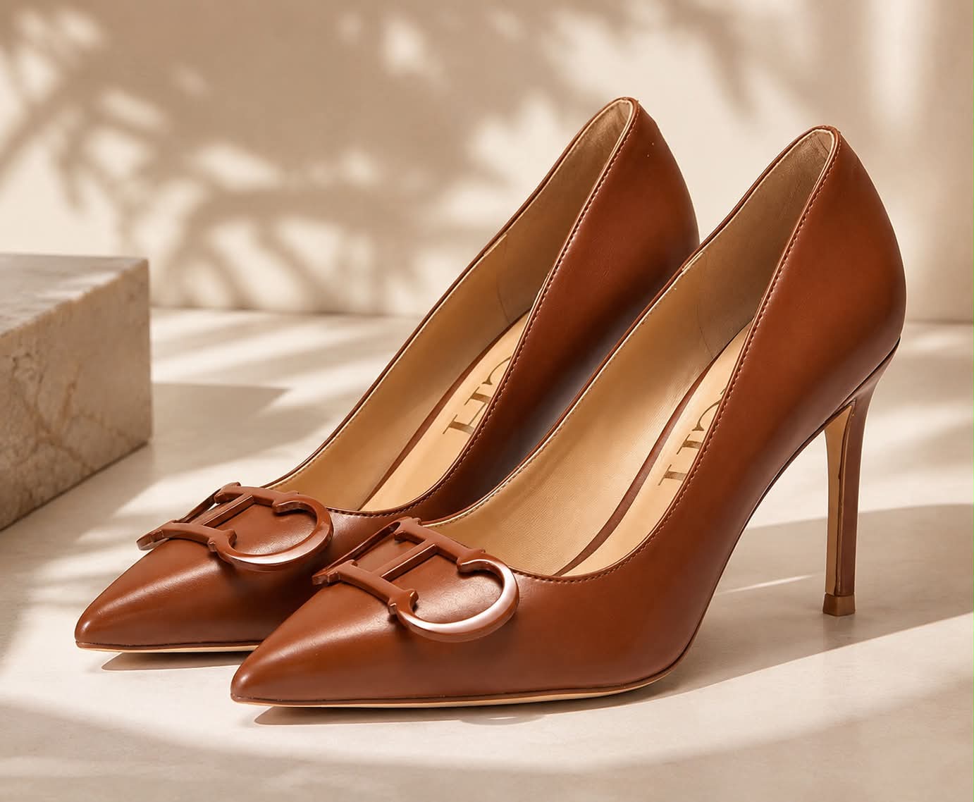 The Carnival Heel — Pointed-Toe Stiletto with Metallic Buckle